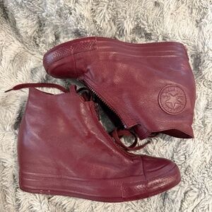 Rare Converse Shroud Wedge Sneakers Red Burgundy Leather